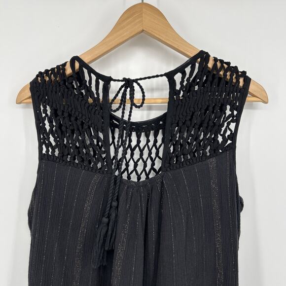 Anthropologie Maeve Abilene Maxi Dress Size M Black Crochet Tassel Cotton Lurex - Picture 6 of 11